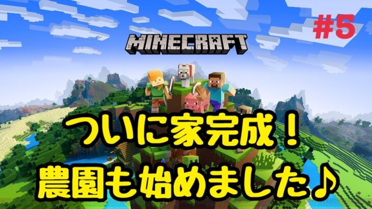 #5【マインクラフト】ついに家完成！屋上も作りました。小麦の栽培を始めて牛を飼うための第一歩スタート！