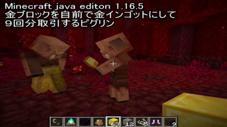 [Minecraft java edition 1.16.5、コマンド]金ブロックを自前で金インゴットにクラフトし取引するピグリン