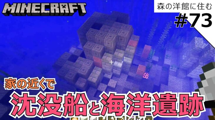 マイクラ　家の近くにあった沈没船と海洋遺跡を探検します！　minecraft  Explore shipwrecks and marine ruins near my home.