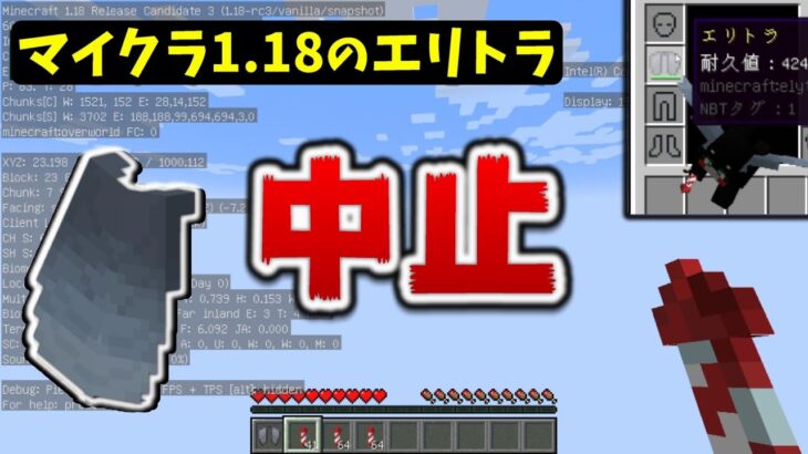 【マイクラ1.18】エリトラの弱体化はなかったことに[Minecraft: Java Edition – 1.18 Release Candidate 3]