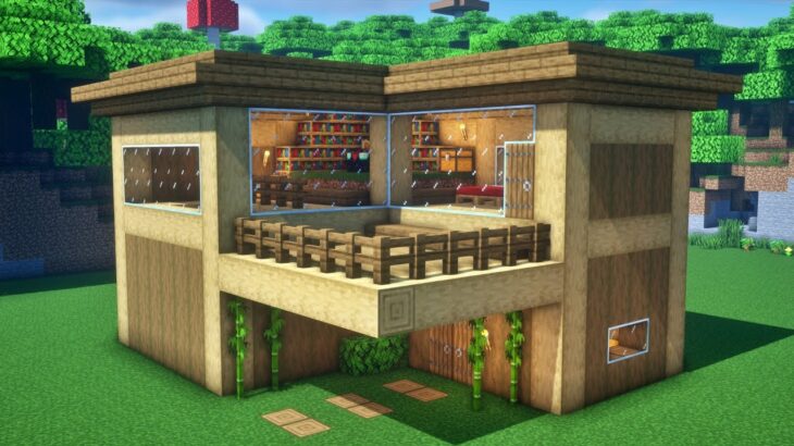 【マインクラフト建築】原木で作る木造モダンハウスの作り方【Minecraft】