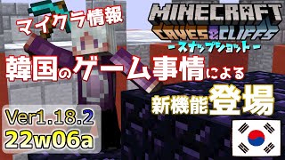 【マイクラ情報】Ver1.18.2 韓国のゲーム事情による新要素登場！ Java版マインクラフト・スナップショット 22w06a 今後のアップデート情報