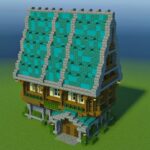 【マインクラフト】青い屋根の大きな洋風の家作ってみた【マイクラ建築】