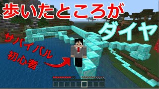 歩いたところがダイヤになる世界でサバイバル【マイクラ】【コマンド】