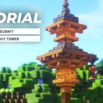 [Minecraft] How to build a Japanese lookout tower _ [マインクラフト]簡単な見張り塔の作り方(和風建築)