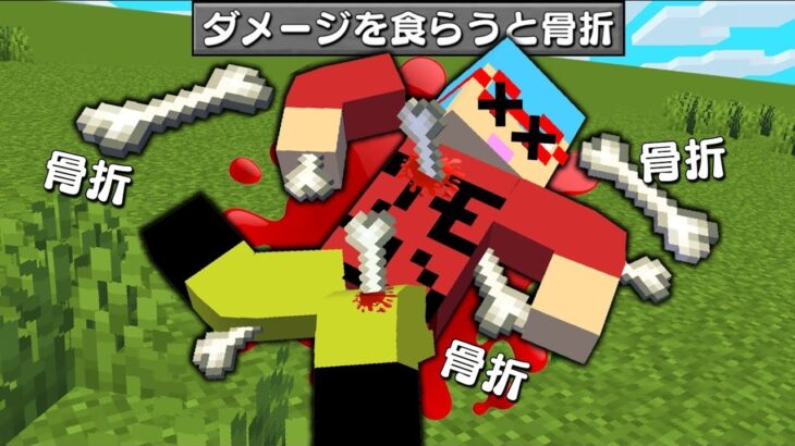 【マイクラ】ダメージを食らうと骨が折れてしまう世界でサバイバルしたら難しすぎたｗ