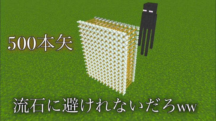 【マイクラ】流石にこの状況ならあたる説ww　～一面に広がる五百本の矢をエンダーマンに放つとあたるのか検証～【マインクラフト】【小ネタ】【裏技】【小技】