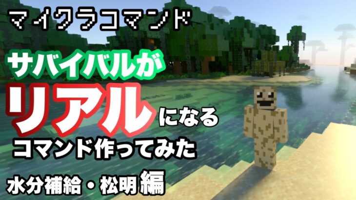 【マイクラコマンド】 サバイバルがリアルになるコマンド作ってみた 水分補給、松明編 PART1【マインクラフト　統合版　コマンド】