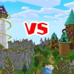 頑張って作った塔 vs 魔法のツリーハウス！攻城戦ベッドウォーズ