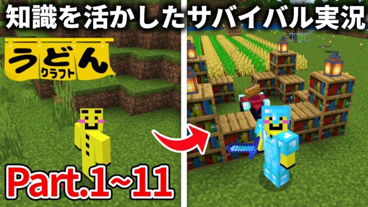 一気見！【マイクラ】知識を活かしたサバイバル実況動画まとめ【うどんクラフト】#1~11