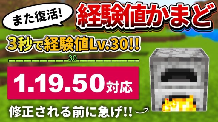 1.19.50【マイクラ統合版】まさかの復活！新・経験値かまどで超簡単にLv.30に上げる方法！！【PE/PS4/Switch/Xbox/Win10】ver1.19