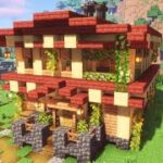 マインクラフト：花の森の赤い屋根の家の作り方🌼