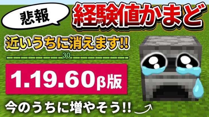 1.19.60β【マイクラ統合版】経験値かまどバグが近いうちに使えなくなります【PE/PS4/Switch/Xbox/Win10】ver1.19