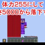 【マイクラ】コマンドで体力255にして、色々な高さから落下を検証するマインクラフト