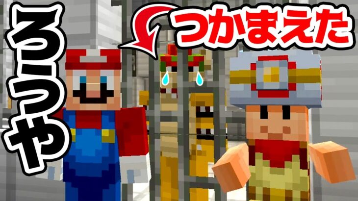 クッパを牢屋につかまえたマリオとキノピオ隊長のマイクラ【アナケナファミリー】Minecraft