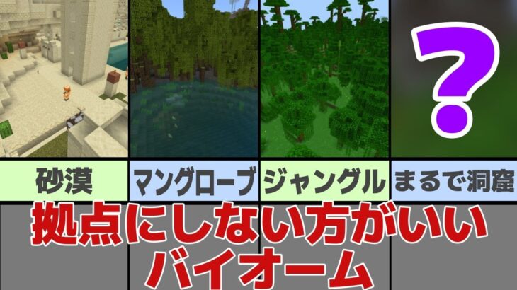 【マイクラ】初心者が拠点にするのにおススメできないバイオーム4選・モンスターガン湧きバイオーム、村全滅バイオーム【マイクラ統合版1.19.63】