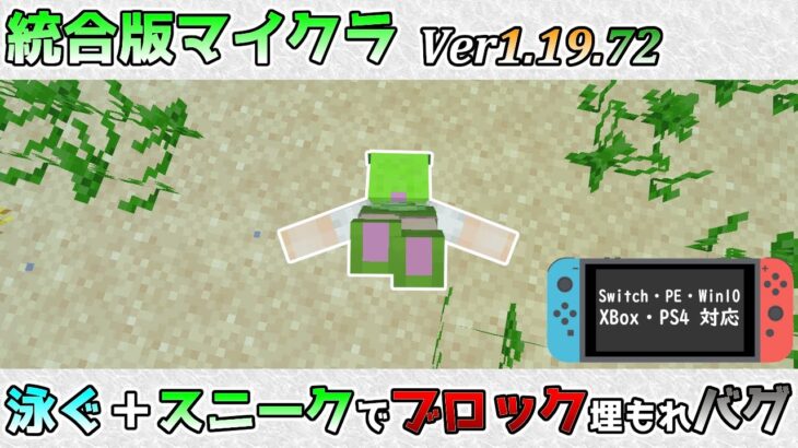 【統合版マイクラ】Ver1.19.72 泳ぐと同時にスニークをするとブロックに埋もれてしまうバグ!? 統合版マインクラフト・バグ報告会【Switch/Win10/PE/PS4/Xbox】