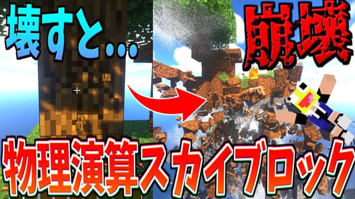 有料版物理演算MODを入れてスカイブロックをやったら一瞬で島が崩壊した!!!-マインクラフト【Minecraft】【物理演算MOD】【PHYSICS MOD】