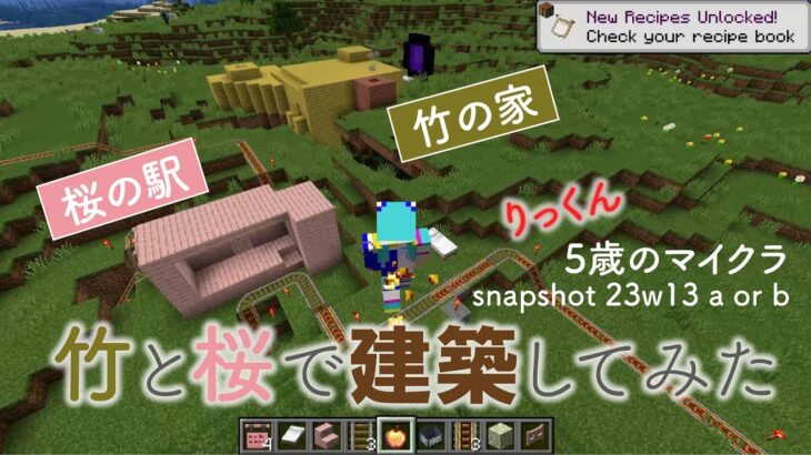 【5歳のマイクラ】竹の家と桜のトロッコ駅作ってみました #minecraft #マインクラフト #鉄道 #子鉄のマイクラ