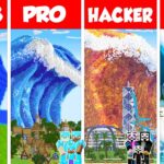 Minecraft FAMILY TSUNAMI BUILD CHALLENGE – NOOB vs PRO vs HACKER vs GOD / Animation