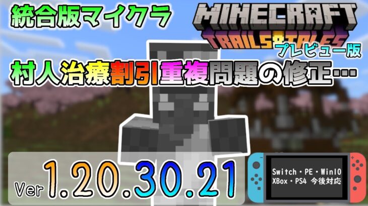 【統合版マイクラ】村人治療割引重複問題の修正… 今後のアップデート情報 Beta&Preview版 ver.1.20.30.21【PE/Xbox/Win10/iOS 対応】