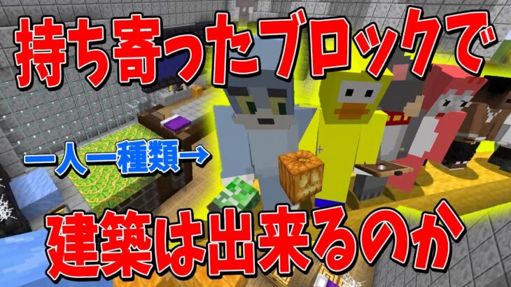 各自で1種類のブロックを選んで50人全員で1つの建築物を協力して作れるか検証してみた – マインクラフト【KUN】