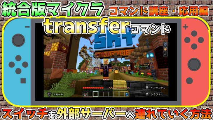 【統合版マイクラ】スイッチで外部サーバーに移動するコマンド【transfer】(DNS不要) ～コマンド講座・応用編～【Switch/Win10/PE/PS4/Xbox】