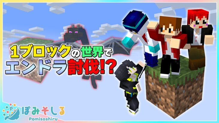 【マイクラ】制限時間1時間！ワンブロックの世界でエンドラ討伐！！【ぽみそしる】