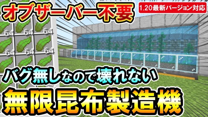 1.20対応｜オブザーバー不要！骨粉製造機や乾燥昆布製造機にもなる完全放置型の無限昆布製造機の作り方（PE/PS4/PS5/Switch/Xbox/Win10）マイクラ統合版/Bedrock