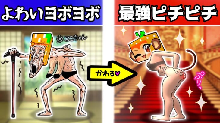 おばあちゃんから💖最強ギャル💖になっていくマインクラフト(#ぴこみんず)よわいから強いプロチーター✨