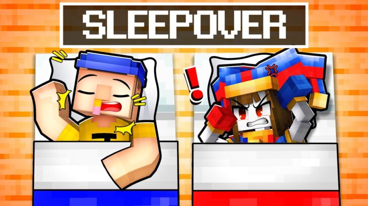 Having a SLEEPOVER with POMNI in Minecraft!