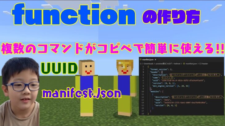 【マイクラ統合版】複数のコマンドがコピペで簡単に使えるfunctionの作り方を説明します！！　ヘリメット　マインクラフト