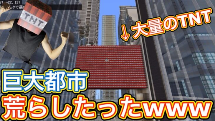 【マイクラ荒らしたったw】大量のTNTをコマンドで出して巨大都市荒らしたったwwwww