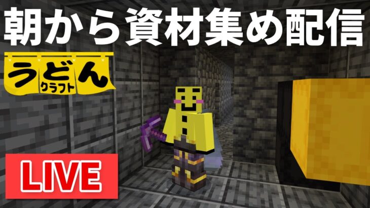 🔴【マイクラ】朝からクリーパートラップ&建築用の建材を集めていく【ウドンクラフト】