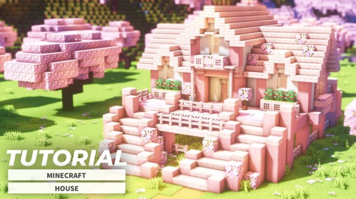 Minecraft: How to Build a Cute Cherry Blossom House (Tutorial) | 可愛い桜の家の作り方(サバイバル建築)