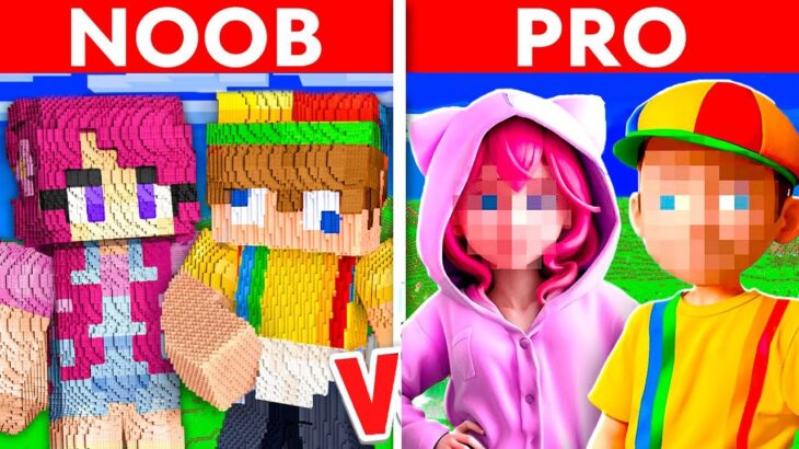 Noob vs Pro Realistic Minecraft House Build Battle!