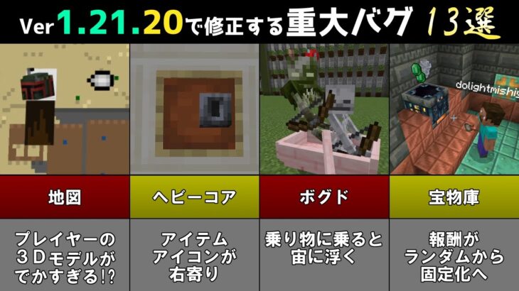 【統合版マイクラ】Ver1.21.20で修正される重大なバグ13選!! 統合版マインクラフト・バグ修正報告会【Switch/Win10/PE/PS4/Xbox】