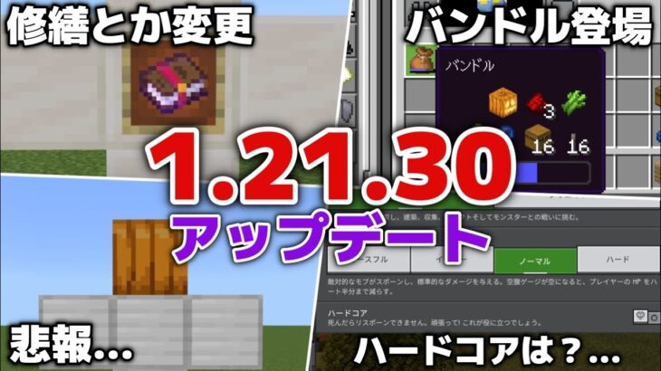 【マイクラ統合版1.21.30アップデート】神アイテム・バンドル登場！？アイアンゴーレムに特権はく奪…！？ハードコアは…？