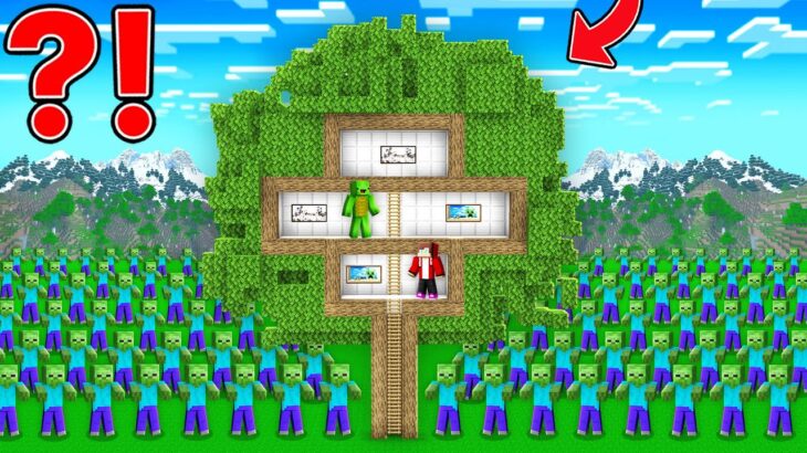 マイゼンとマイキーがマインクラフトで巨大ツリー対ゾンビ黙示録の中にセキュリティハウスを建てた！