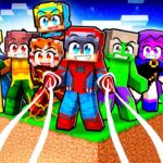 10 FRIENDS on One SUPERHERO BLOCK in Minecraft!