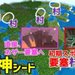 【マイクラ統合版1.21神シード】驚愕！すごすぎだろ！激レアの初期スポ！あっという間にエンドポータルとネザー要塞に行ける。初心者もSwitchでも楽しめる！(Ver1.21.50)