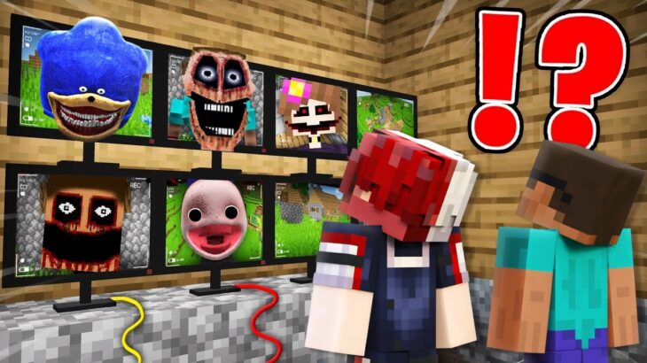 WE CAUGHT SCARY MONSTERS ON HIDDEN CCTV CAMERA IN MINECRAFT !! 😱