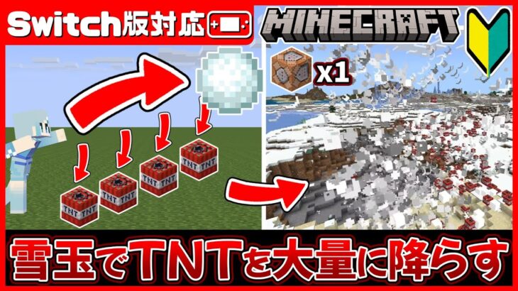 TNTの雨を降らせる！コマンドブロック1つで簡単魔法の作り方！【マイクラ統合版/Switch版】【voicevox解説/ひとくちコマンド】