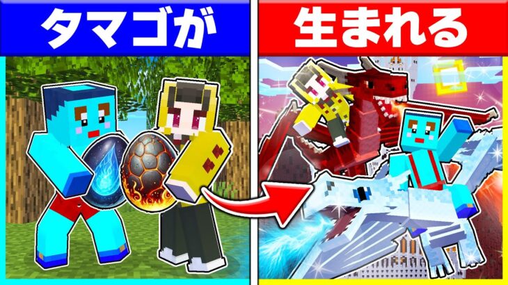 炎のドラゴンを育てた子供VS水のドラゴンを育てた子供の対決【まいくら / マインクラフト】