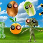 【踏切アニメ】野菜や果物がマイクラの魔法で踏切になってカンカン | Vegetables and fruits become railroad crossings through the magic