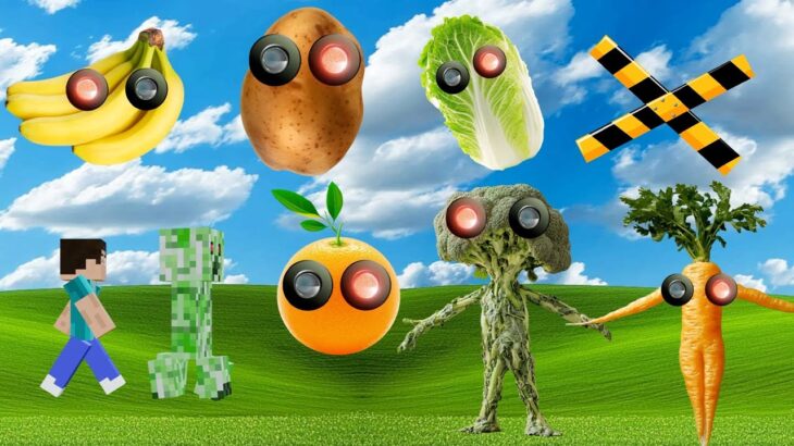 【踏切アニメ】野菜や果物がマイクラの魔法で踏切になってカンカン | Vegetables and fruits become railroad crossings through the magic