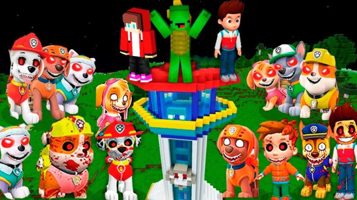 マインクラフトでパウ・パトロールモンスター 対 JJとマイキーのパウ・パトロールの家 – まいぜん