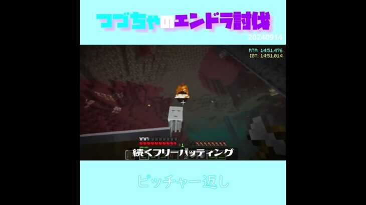 【マイクラ】ピッチャー返し　 fromつづちゃのエンドラ討伐！2024/09/14　#Minecraft　#Shorts　#rta