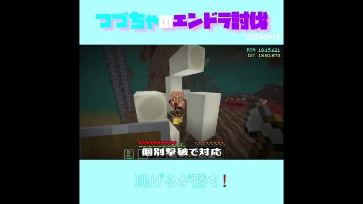 【マイクラ】逃げるが勝ち！　 fromつづちゃのエンドラ討伐！2024/09/16　#Minecraft　#Shorts　#rta