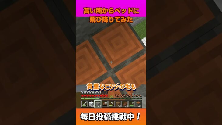 高い所からベッドに飛び降りてみた #マイクラ #大人初心者 #マインクラフト#マインクラフト統合版  #minecraft実況 #ゲーム実況 #40代